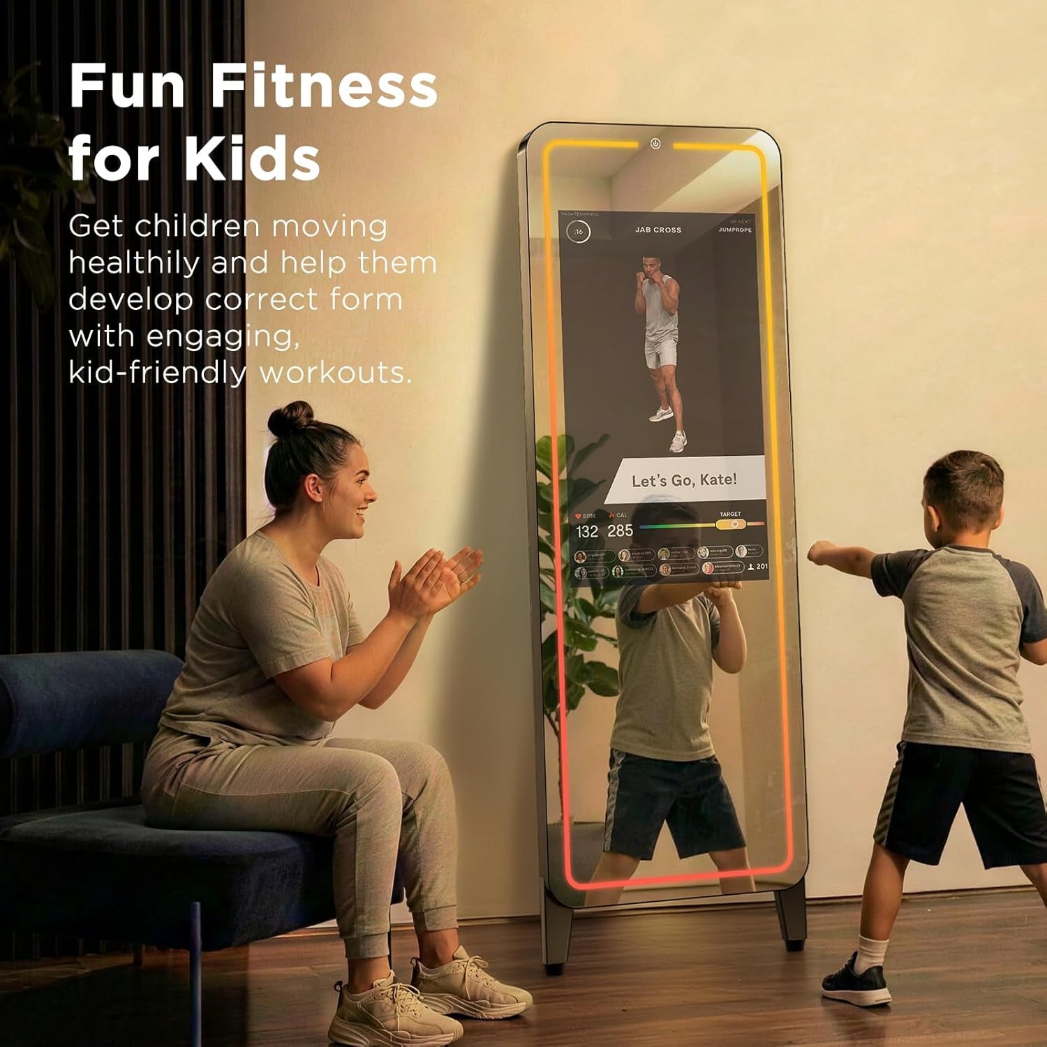 Smart Gym Mirror for Home Workouts, 32" HD Touchscreen with Android OS, 63" Full-Length Mirror, No Subscription Required, Fitness App Support, Voice Control & Music Sync LED Light Strip