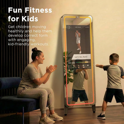 Smart Gym Mirror for Home Workouts, 32" HD Touchscreen with Android OS, 63" Full-Length Mirror, No Subscription Required, Fitness App Support, Voice Control & Music Sync LED Light Strip
