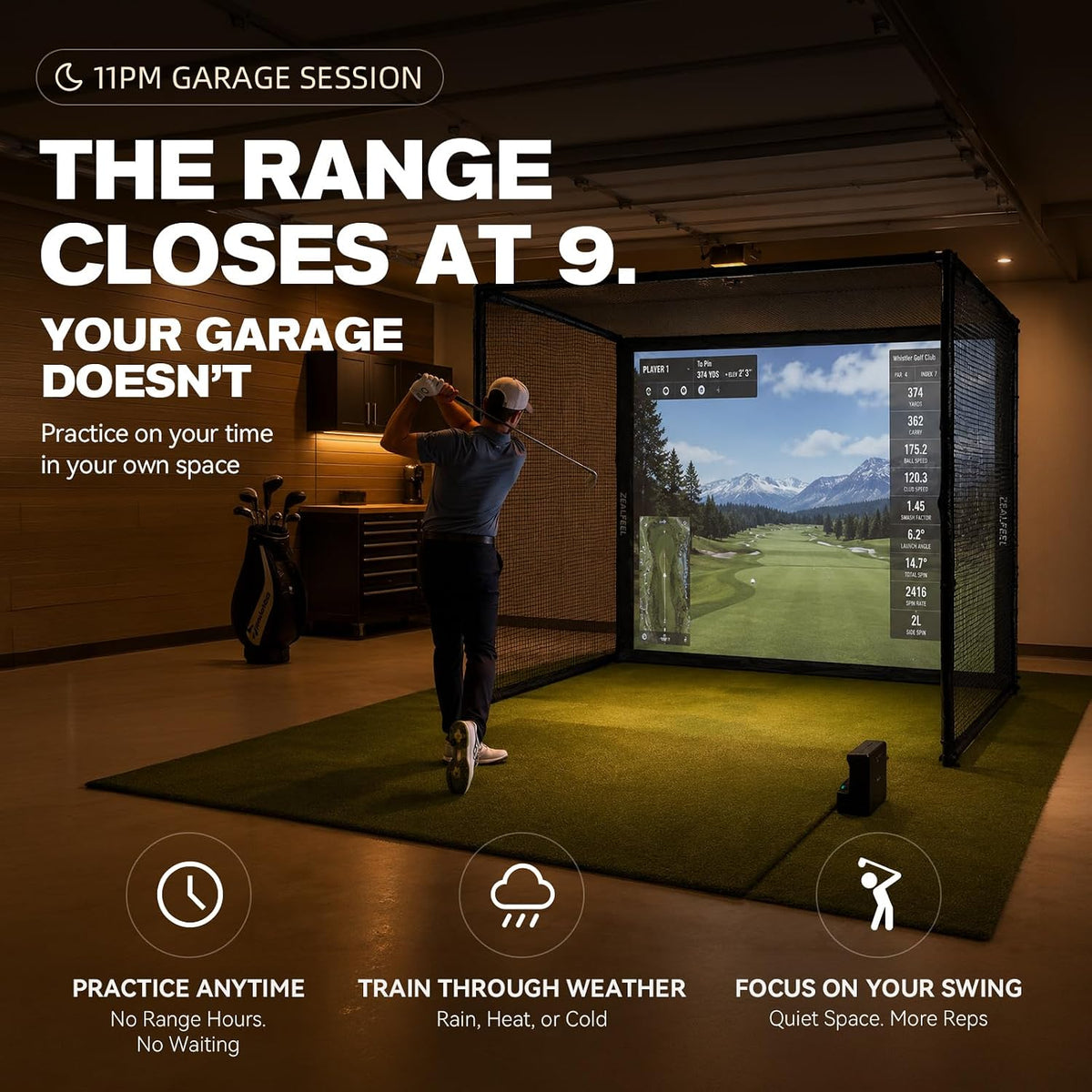 Golf Simulator Enclosure, 10 X 8 Ft/12 X 9 Ft, HD Impact Screen