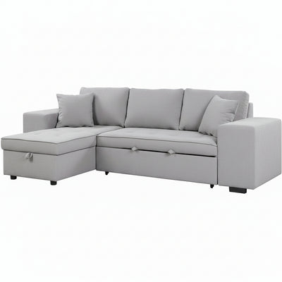 104.5 Inch Reversible Sleeper Sectional Sofa with Pull Out Bed , Convertible L Shaped Sectional Couch with Storage Chaise and 2 Stools , Tufted Upholstered Pullout Sofa Bed for Living Room Apartment