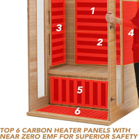 Infrared Sauna Built for Home Wellness, Canadian Hemlock Wood, Low EMF Carbon Crystal Heaters, Bluetooth & LED