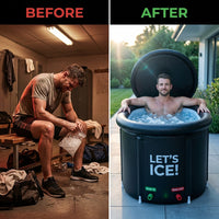 Inflatable Ice Bath Tub for Athletes – 216-Gallon Cold Plunge Tub with Insulated Lid, Full-Body Stretch Design, Insulated & Water Chiller Compatible, Portable for Indoor & Outdoor Recovery — Before & After