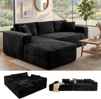Modular Sectional Sofa Designed for Deep Comfort, Wide-Wale Corduroy, L-Shaped, Oversized Seating