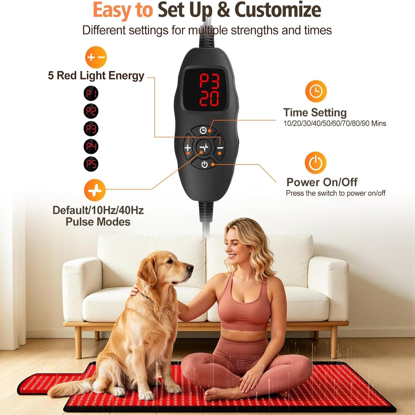 Red Light Therapy Mat for Full Body, Red Light Therapy Blanket, 2 in 1 Leds (660Nm & 850Nm) for Home Use, 3 Modes & Adjustable Timer, 76.8'' X 33.4''