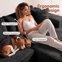 Boneless Couch Modular Sectional Sofa Cloud Couch | Oversized Deep-Seat Wide-Wale Corduroy L-Shaped Sectional Couch for Living Room, Apartment and Family Room
