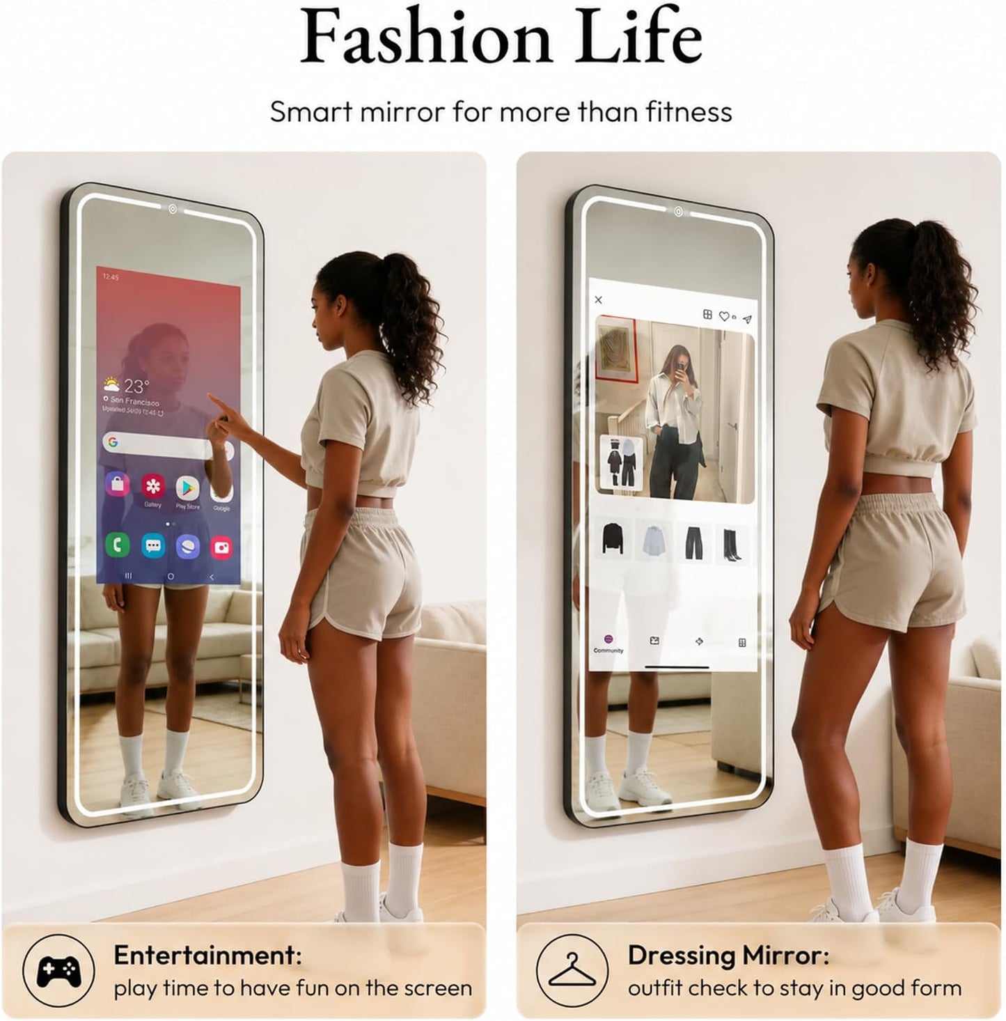 Smart Gym Mirror with 32 Inch FHD Touchscreen, Full-Length Fitness Mirror