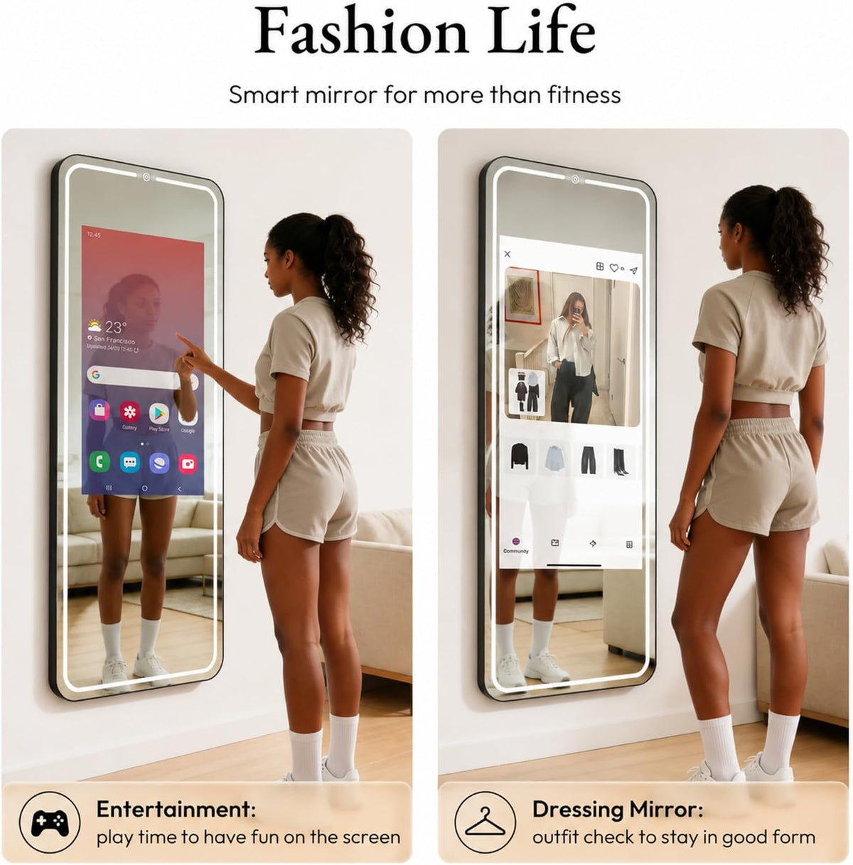 Smart Gym Mirror with 32 Inch FHD Touchscreen, Full-Length Fitness Mirror