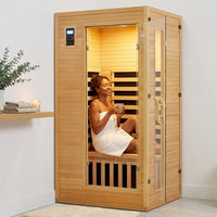 2024 Upgrade 1 to 2 Person Infrared Sauna, Low EMF Infrared Sauna for Home, Indoor Sauna Room, Hemlock Wooden Far Infrared Sauna, Dry Sauna with Bluetooth Speakers, LED Reading and Chromotherapy Lamp — Lifestyle