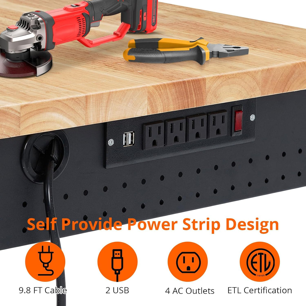 48’’X24’’ Adjustable Workbench,Workbench with Drawers,Darage Workbench with Pegboard,2000 LB Load Capacity,4 Rolling Casters, Power Outlets, Metal Frame,For Garage, Workshop, Home, Office