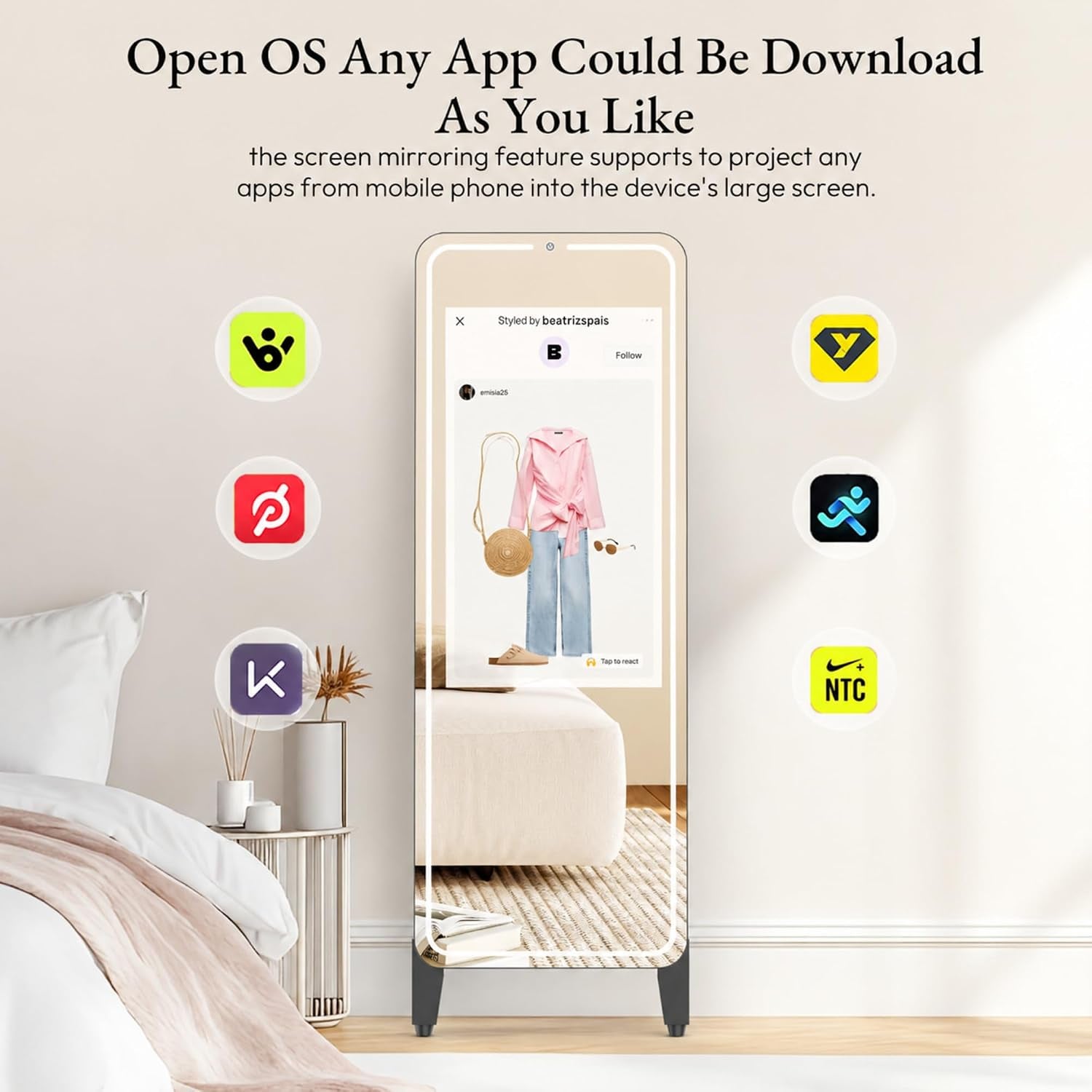 Smart Gym Mirror with 32 Inch FHD Touchscreen, Full-Length Fitness Mirror