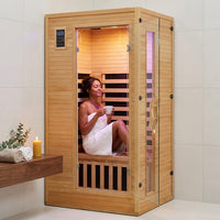 Infrared Sauna Built for Home Wellness, Canadian Hemlock Wood, Low EMF Carbon Crystal Heaters, Bluetooth & LED — Lifestyle