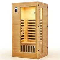 2024 Upgrade 1 to 2 Person Infrared Sauna, Low EMF Infrared Sauna for Home, Indoor Sauna Room, Hemlock Wooden Far Infrared Sauna, Dry Sauna with Bluetooth Speakers, LED Reading and Chromotherapy Lamp — Studio Shot