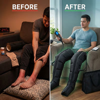 Leg Compression Massager,Professional Full Leg Sequential Pressure Boots, Air Compression Recovery System for Athletes - Circulation and Edema, RLS, Swelling, Pain Relief,9 Intensities 6 Modes — Before & After
