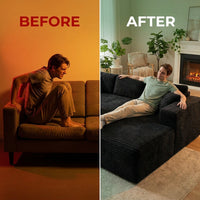 Boneless Couch Modular Sectional Sofa Cloud Couch | Oversized Deep-Seat Wide-Wale Corduroy L-Shaped Sectional Couch for Living Room, Apartment and Family Room — Before & After