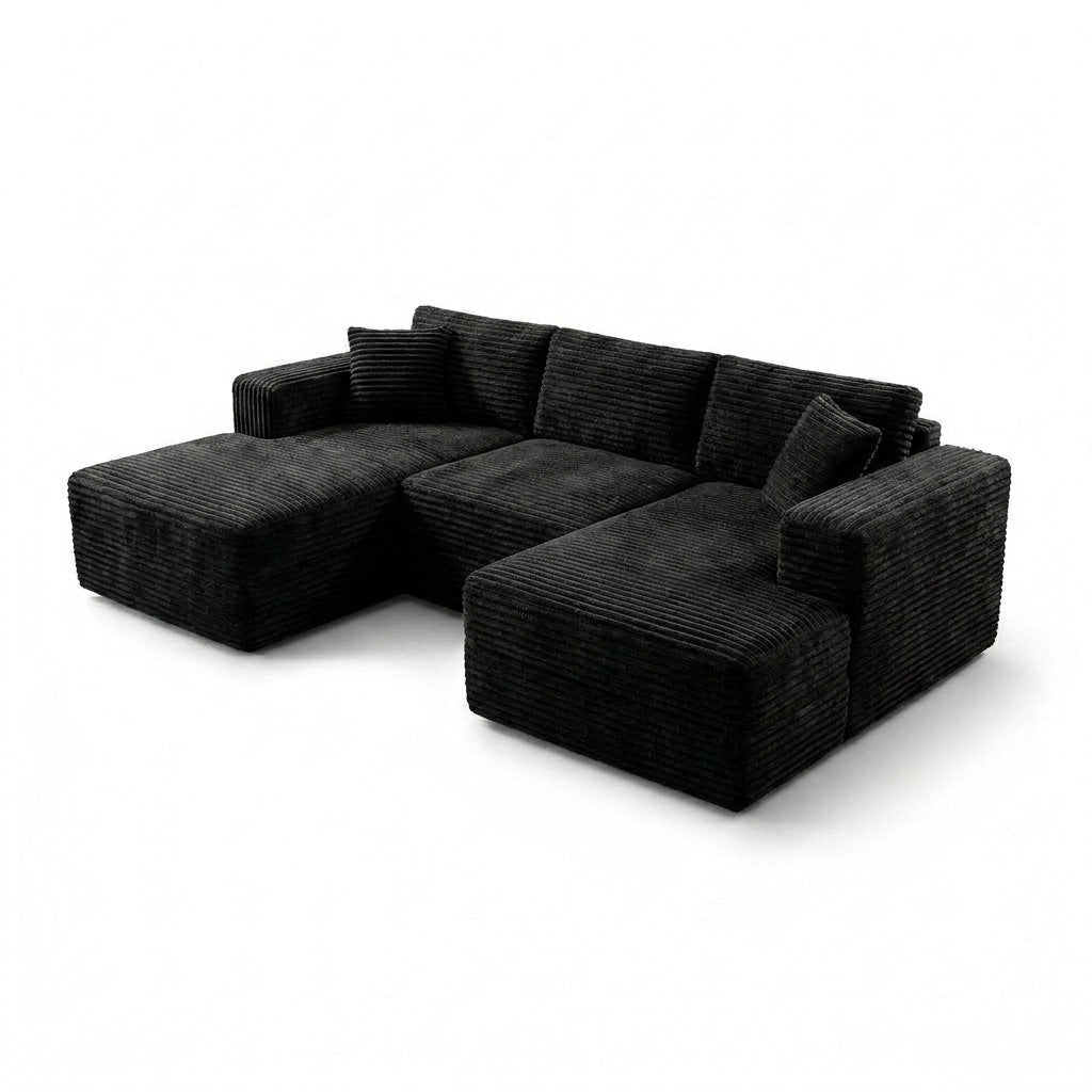 Boneless Couch Modular Sectional Sofa Cloud Couch | Oversized Deep-Seat Wide-Wale Corduroy L-Shaped Sectional Couch for Living Room, Apartment and Family Room — Studio Shot