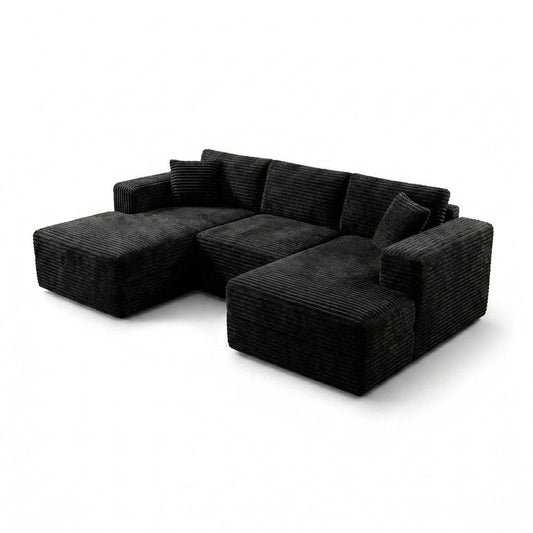 Boneless Couch Modular Sectional Sofa Cloud Couch | Oversized Deep-Seat Wide-Wale Corduroy L-Shaped Sectional Couch for Living Room, Apartment and Family Room — Studio Shot