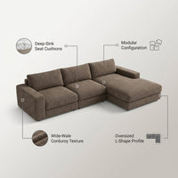 Boneless Couch Modular Sectional Sofa Cloud Couch | Oversized Deep-Seat Wide-Wale Corduroy L-Shaped Sectional Couch for Living Room, Apartment and Family Room — infographic