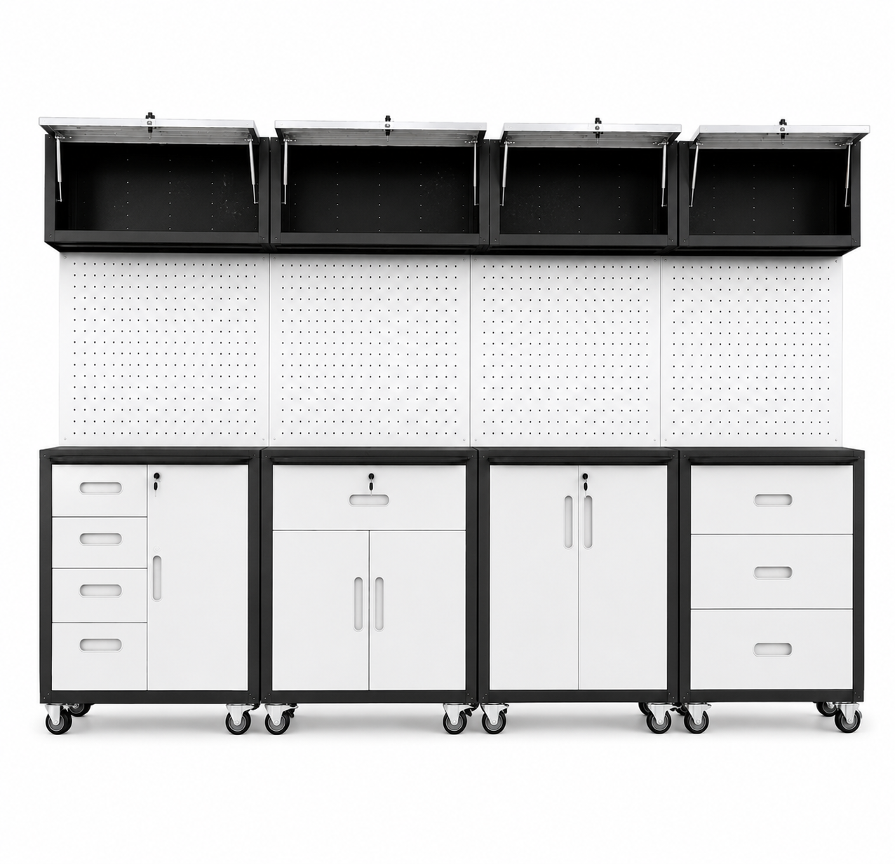 Heavy-Duty 8-Piece Garage Storage System with Workbench &amp; Lockable Steel Cabinets