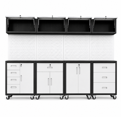 Heavy-Duty 8-Piece Garage Storage System with Workbench &amp; Lockable Steel Cabinets