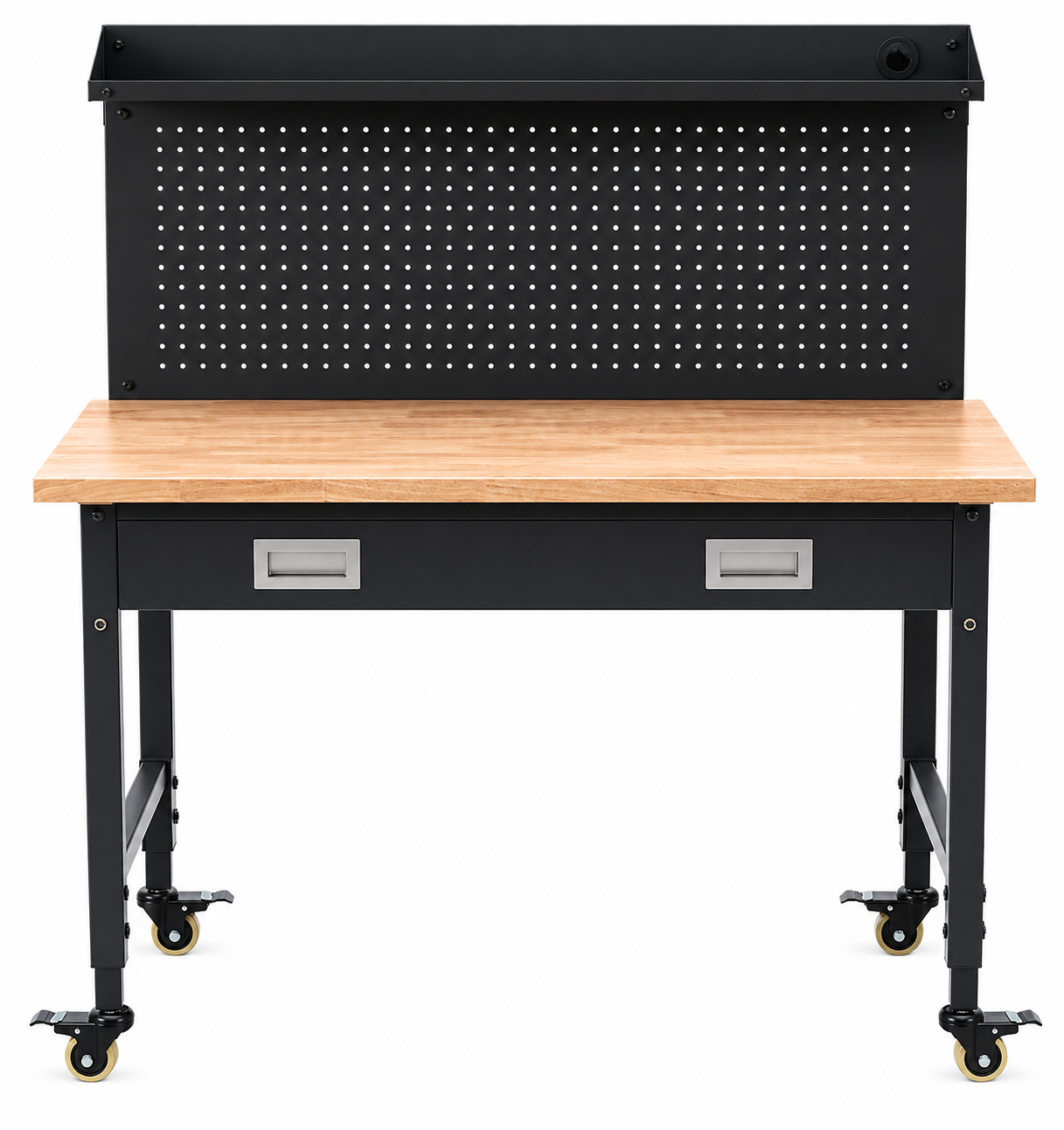 Multi-Use Solid Rubber Wood Workbench with Adjustable Height, Drawer &amp; Pegboard