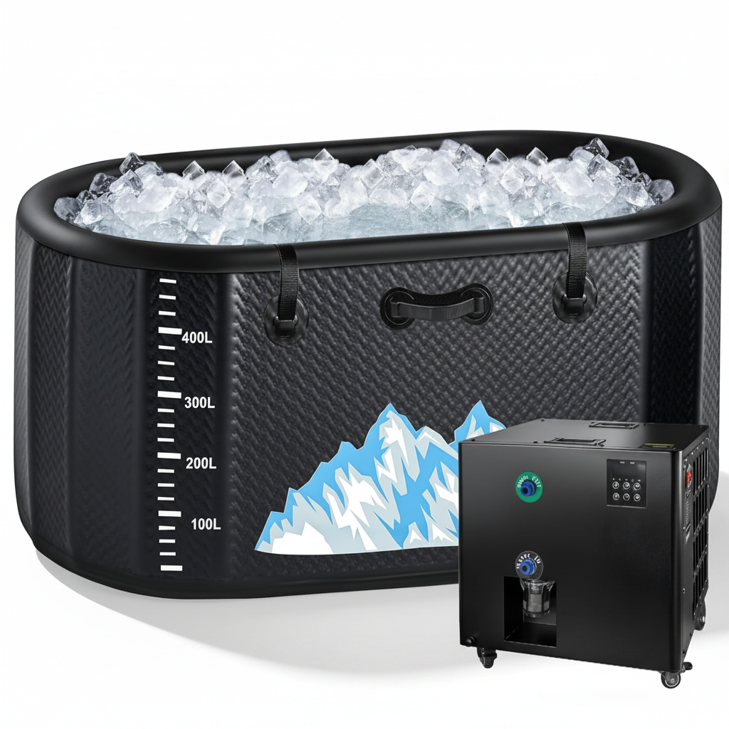 Cold Plunge Tub, 248 Gallon, 1 Horsepower, Heavy-Duty Ice Bath Tub for Athletes with Hot & Cold, Portable Inflatable Plunge Chiller with Water Treatment Kit, Immersion Therapy, Wifi (Black, 1 Set)