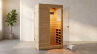 Far Infrared Sauna European Aspen Wood 1 Person Infrared Sauna for Home 905W Low EMF Mini Indoor Sauna with Bluetooth Speakers, Right Door — Lifestyle