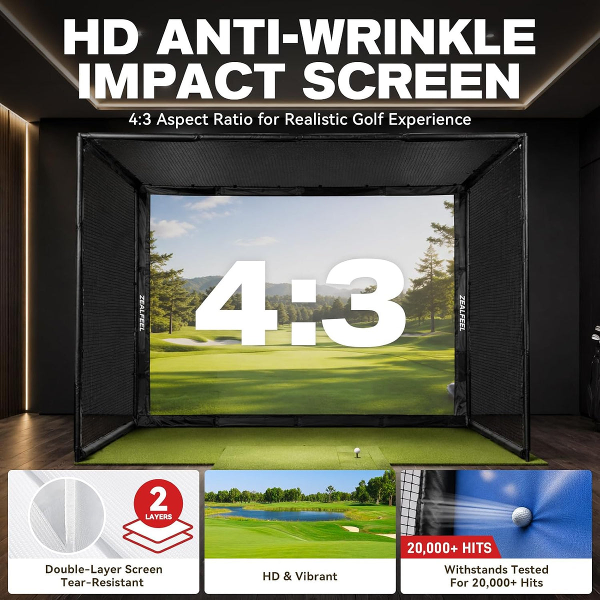 Golf Simulator Enclosure, 10 X 8 Ft/12 X 9 Ft, HD Impact Screen