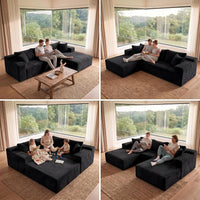Boneless Couch Modular Sectional Sofa Cloud Couch | Oversized Deep-Seat Wide-Wale Corduroy L-Shaped Sectional Couch for Living Room, Apartment and Family Room
