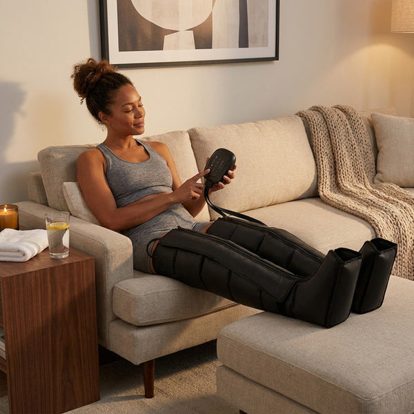 Compression Recovery Boots Designed for Full Leg Recovery, Four Air Chambers, Eight Pressure Levels, Smart Sensors