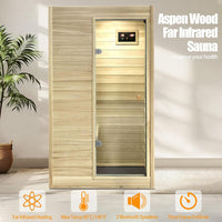 Far Infrared Sauna European Aspen Wood 1 Person Infrared Sauna for Home 905W Low EMF Mini Indoor Sauna with Bluetooth Speakers, Right Door