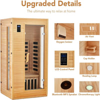 Infrared Sauna Built for Home Wellness, Canadian Hemlock Wood, Low EMF Carbon Crystal Heaters, Bluetooth & LED
