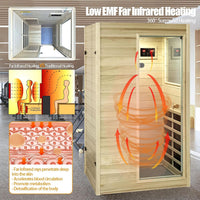 Far Infrared Sauna European Aspen Wood 1 Person Infrared Sauna for Home 905W Low EMF Mini Indoor Sauna with Bluetooth Speakers, Right Door