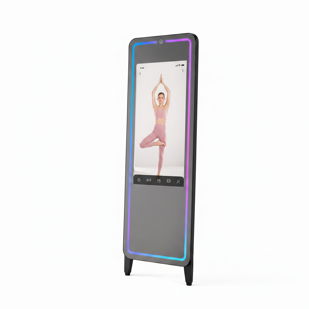 Smart Fitness Mirror for Home Gym Workout, 32" Touchscreen & Open System, No Subscription Fees, Support Fitness Apps, Wall Mount & Free Standing, Can Be Used with Home Workout Equipment