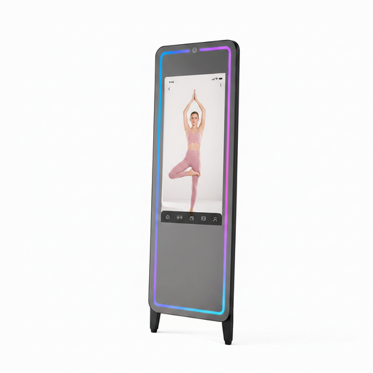 Smart Fitness Mirror for Home Gym Workout, 32" Touchscreen & Open System, No Subscription Fees, Support Fitness Apps, Wall Mount & Free Standing, Can Be Used with Home Workout Equipment